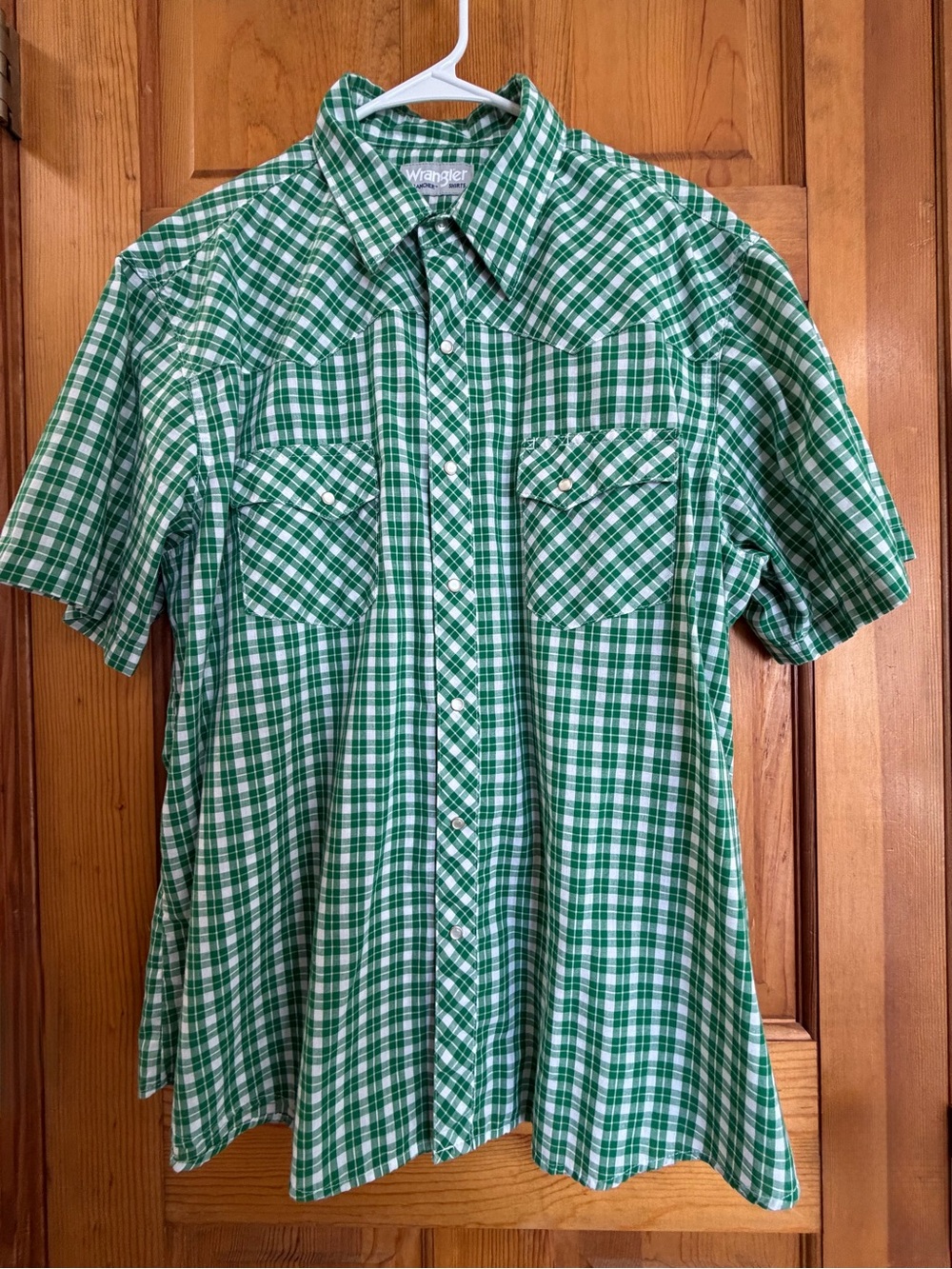 Wrangler Green and White Plaid Short-Sleeve Snap Front Shirt XL